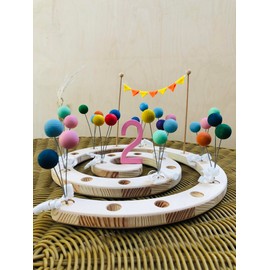 Luftballonstecker Rot-Blau-Gelb Geburtstagsring // Geburtstagsspirale Geburtstag // Luftballon aus Holz zur Dekoration Deko (Rot, Blau + Gelb)