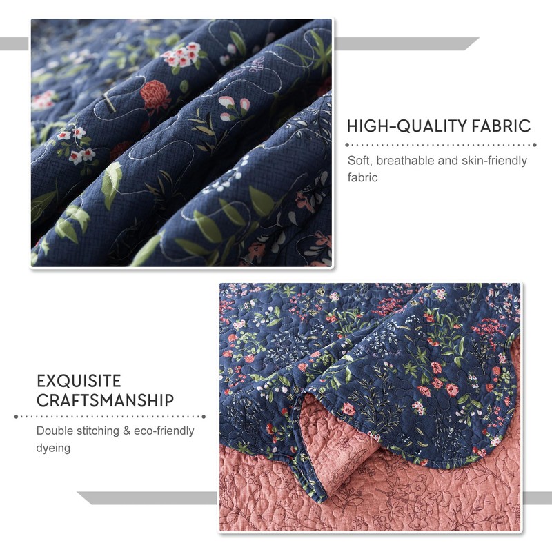 Travan 3-Piece Quilt Set Quilted Bedspread Lightweight Coverlet Set Garden