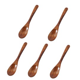 5pcs Small Wooden Spoons, Wood Soup Spoons Set, Eco Friendly Table Spoon, Serving Spoons Wooden Teaspoon Durable Kitchen Serving Spoon Scooper,For Cooking, Condiments, Honey，Eating Mixing Stirring