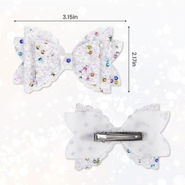 2 Pcs 3.15in Glitter Hair Bows for Girls, White Hair Clips, Alligator Clips Hairbows, Sparkling Sequins Girls Bows, Bow Barrettes Hairpins for Party Dress Decor Valentines Birthday Gifts