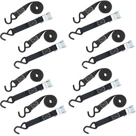 TOPSKY Cambuckle Tie Down Straps, 1 in x 10 Ft Securing Straps, 900lb Break Strength, Black(Pack of 8)