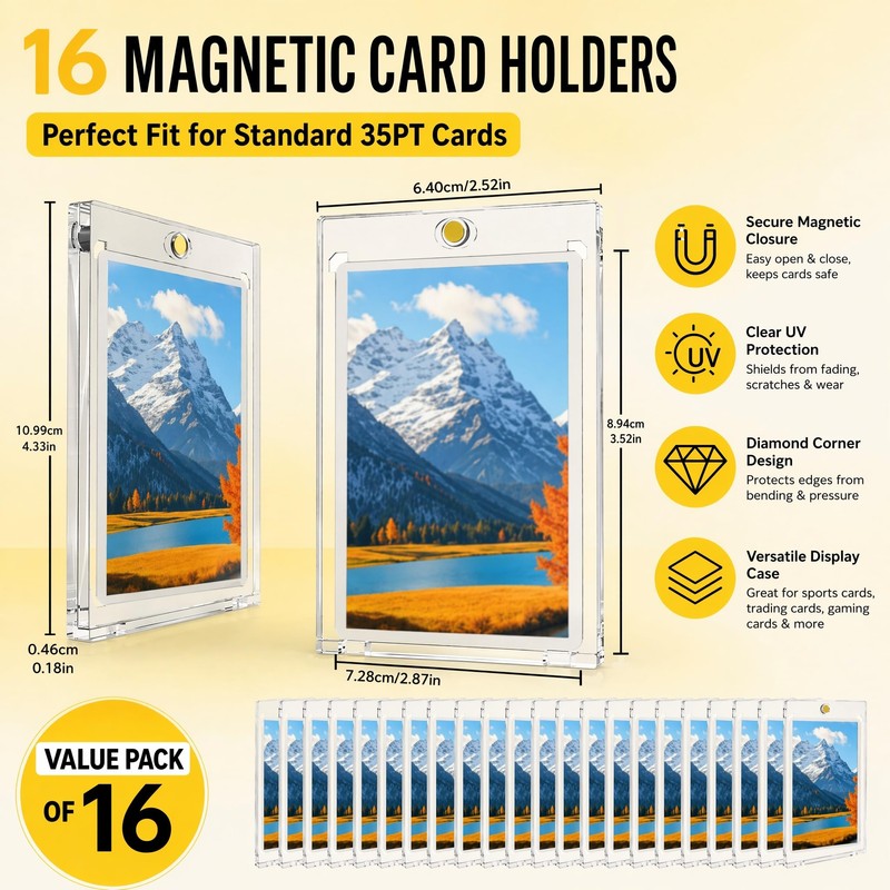16Pcs 35PT Magnetic Card Holder, Clear Acrylic Trading Card Protector