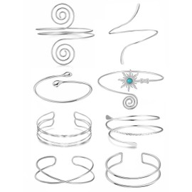 PLOMFOV 8 Pcs Arm Cuff Jewelry for Women Gold Upper Arm Bands Bangle Armlet Silver Arm Cuffs Bracelet Adjustable