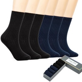 Toauqo Women's Casual Cotton Crew Sock With Gift Box 6-Pairs Soft Comfort Work Socks (US, Numeric, 6, Regular, Regular, Navy Blue + Black)