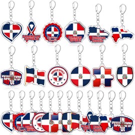 24 llaveros de acrílico para República Dominicana para decoración de fiestas, recuerdo de bandera dominicana, regalo de amigos y mujeres