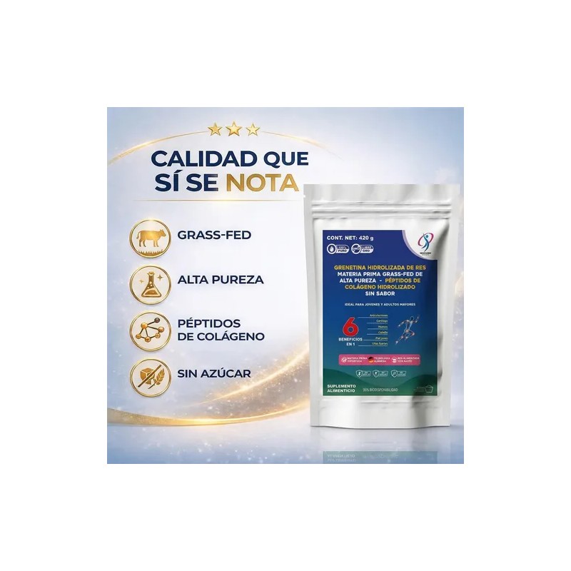Grenetina Hidrolizada De Res Grass Fed 420g Alta Pureza