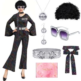 Disco Outfits for Women, 70s Fancy Dress Women with Disco Accessories, 1970s Costume Women for Carnival Party Cosplay (L)