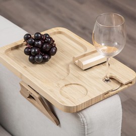 Sofa Armrest Tray, Sofa Clip on Side Table for Wide Couches Arm, Anti Slip Couch Cup Holder Tray, Foldable Couch Arm Table with Rotating Phone Tablet Stand, Sofa Tray Table