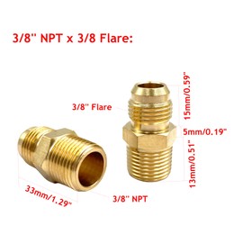 5Pcs 3/8" NPT x 3/8 Flare Tube Fittings,3/8 Flare to 3/8 Inch Male NPT Brass Pipe Fittings
