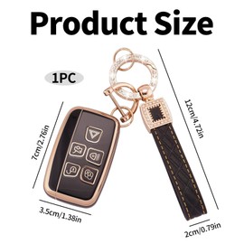 Range R-over Key Cover, Range R-over Evoque Key Fob Cover for L-and Discovery LR4 Range R-over Sport Evoque Jaguar XF XJ XJL F-pace 5 Button TPU Jaguar Key Cover with Leather Rope Clasp (Black)
