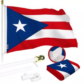 G128 Combo: 6 Ft Flagpole White & Puerto Rico Flag 3x5 Ft Emb 220GSM Spun Poly