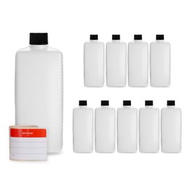 Octopus 10x 500 ml plastic bottles, HDPE plastic bottles with black screw caps, empty bottles with black screw caps, square bottles incl. labels