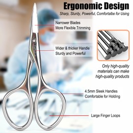 Premium Facial Hair Small Grooming Scissors For Men Women - Eyebrow, Nose Hair, Mustache, Beard, Eyelashes, Ear Trimming Kit - Pointed Tips Blades