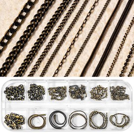 DANNEASY 2 Boxes Retro Nail Chains for Nail Art 3d Punk Nail Charms Chain Charms for Nails Metallic Nail Studs Acrylic Nail Art Jewels Hollow Nail Decorations