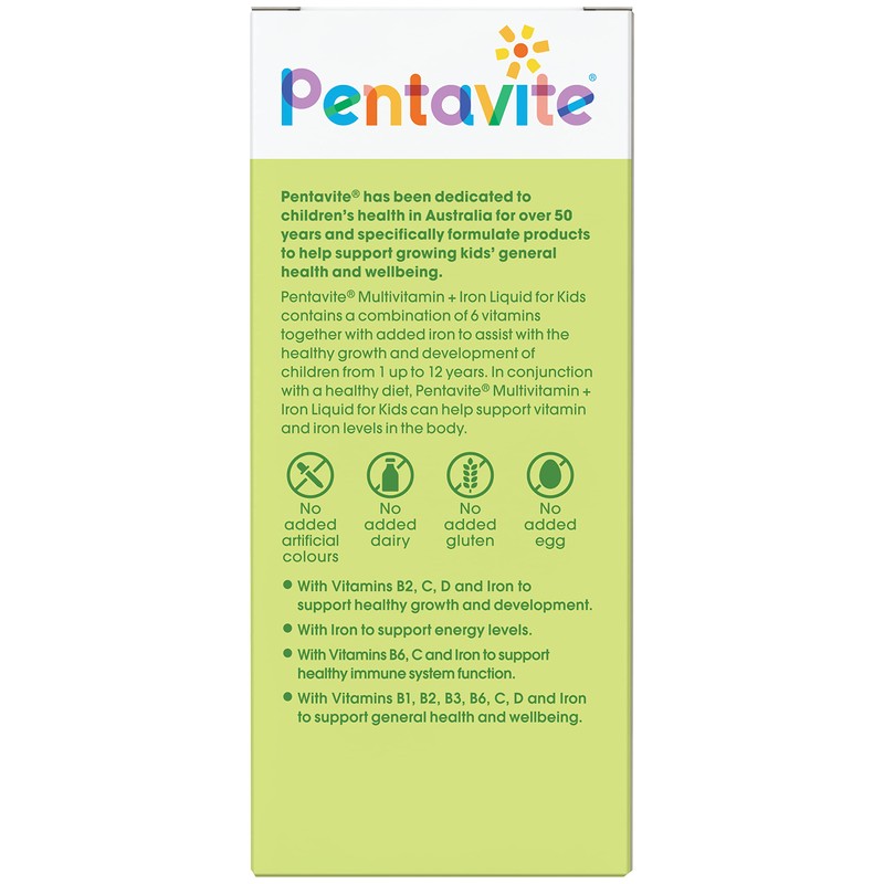 Pentavite Kids Multivitamin + Iron Liquid 200 ml, Lemon Lime