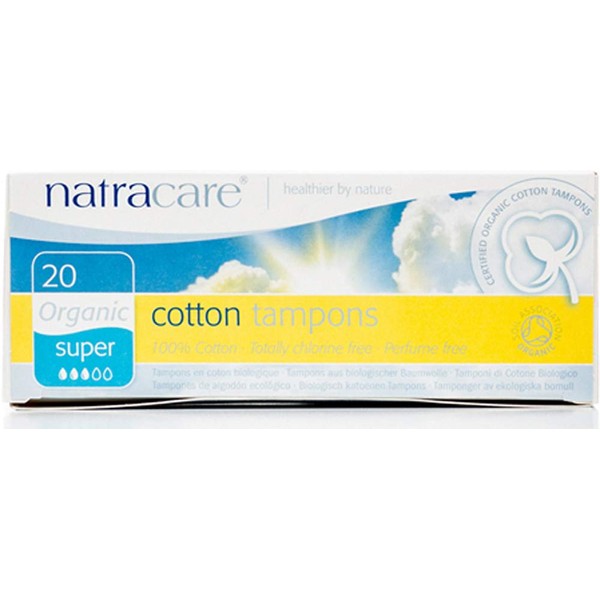 Natracare 2000 Organic All Cotton Non-Applicator Tampons 20 Count, 3 pack
