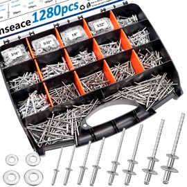 smseace 1280Pcs Stainless Steel Rivets with Pop Rivets with Washer for Metal,Furniture,Automotive,Instrument