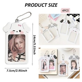 Shoyisenka 4 Pcs Cute Puppies Photocard Holder & ID Badge Holder - PVC Transparent Kpop Photocard Keychain for Women, Star Chasers, Bus Card Accessories