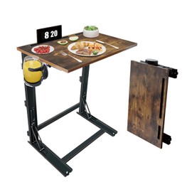 YIBOLIN'S Folding TV Tray Table, Heavy Duty Sturdy C-Shaped End Table for Couch, Extra Stable TV Dinner Tray with Cup Holder, Sofa-Side Laptop Desk for Living Room/Bedroom, No Assembly [Rustic Brown]