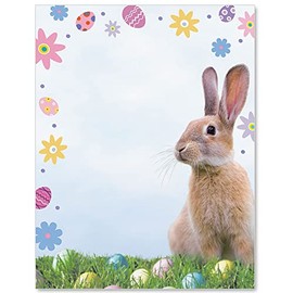 Paperdirect Vivid Peter Cottontail Bunny Eggs Flowers Easter Spring Theme Paper Stationery, Border Paper, Letterhead 8.5 x 11, 25 sheets, Elegant Premium Writing Paper, Decorative Printer Paper