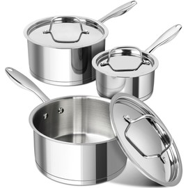 MICHELANGELO Stainless Steel Saucepan Set with Stainless Lids, Tri-Ply Bottom Sauce Pan with Lid, Sauce Pot Set 1QT & 2QT &3QT, Nonstick Saucepan, Dishwasher Safe