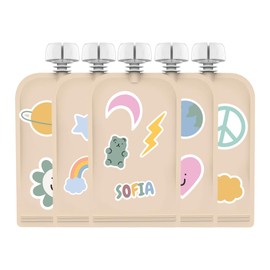 Cherub Baby Refillable Baby Food Pouches 150ml, Non-Spill, BPA-Free Leak Proof Yoghurt Smoothie Puree Snack Storage for Toddlers, Freezer Safe Dishwasher Safe, 5 Pack Retro Rainbow with Stickers