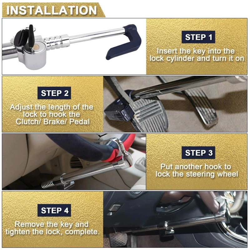 Steering Wheel Brake Lock Anti-Theft Retractable Car Clutch Pedal Lock
