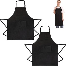 BPTZYLN 2 PCS Cooking Aprons for Women Black Aprons Catering, Adjustable Chef Aprons for Men Waterproof Mens Aprons for Cooking, Kitchen Apron Cooking Aprons for 2 Pockets, Black