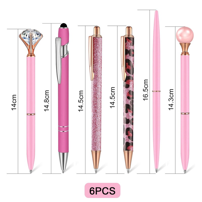 SHUBEIEUMI 6 Pcs Pink Glitter Ballpoint Pens, Creative Pen Gift