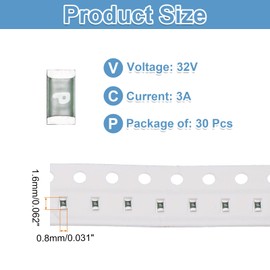 MECCANIXITY 30Pack 32V 3A Surface Mount Device Fuse, One Time Fast Acting Surface Mount 0603 Square Ceramic Fuses for LED Lighting Battery Devices Telecom System Over Current Protection