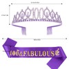 Casoty Purple 100th Birthday Sash and Tiara, Birthday Decorations for