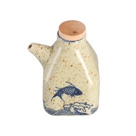 Leadigol Japanese Style Ceramic Oil Dispenser Bottle,Ceramic Oil Vinegar Dispenser,Vintage Liquid Condiment Container,Sauce Dispenser with Cork Stopper,350ml