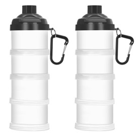 Baderke 2 Pcs Protein Powder Travel Container with Funnels Stand, 4 Layers Stackable Travel Powder Container Formula Supplement Organizer Storage Holder for Workout Fitness(Black)