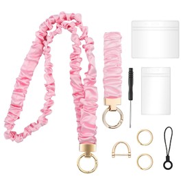 Pink Stretchy Scrunchie Lanyard & Wristlet Set with ID Badge, Cute Neck Lanyard for Keys - Holder for Women, Teachers, Nurses, Cruise Ship Staff