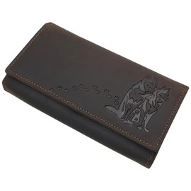 myledershop Large Buffalo Full Leather Women's Wallet / Purse / Purse with Huskies Motif and RFID & NFC Protection, brown, Modern
