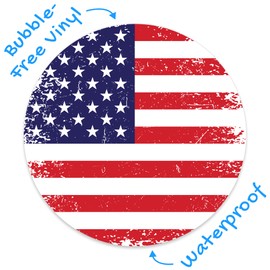 Stickios Round American Flag Decal - Distressed Patriotic Vinyl Bumper Sticker for Cars, Trucks & Vehicle Windows - Made in USA (4.75x4.75 inches)
