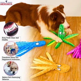 Americanista Squeaky Dog Toys, Octopus Dog Toys for Small, Medium & Large Dogs-No Stuffing Crinkle Plush Pet Training Dog Toys for Puppy Teething, Durable Interactive-2 Pack (Purple & Blue)