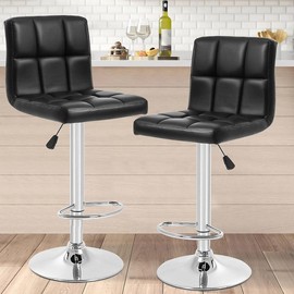 24/7 Shop At Home Leila Modern Faux Leather Adjustable Height Swivel Bar Stools, Counter Height Chairs with Low Back (Set of 2) for Kitchen Island, Breakfast Nook, Dining Room - Color: Black