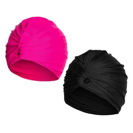 Pack of 2 Pleated Swimming Cap, Double Layer Swimming Cap, Ear Protection Swimming Cap, Bandana Swimming Cap, Plain Swimming Cap for Women, Hair Care, Suitable for Swimming and Showering
