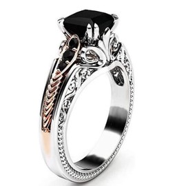 Awmnjtmgpw Eternal 925 Sterling Silver Black Tourmaline Ring Cocktail Ring Square Cut Diamond Ring Women's Retro Diamond Ring Size 6-10 (Size 6), Size 6, Sterling Silver, Cubic Zirconia