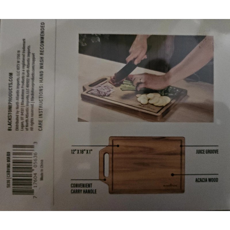 Blackstone Acacia Culinary Wood Carving Cutting Board 12"x 18"x 1",