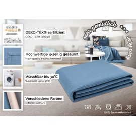 ZOLLNER Waffle Pique Blanket, 150 x 200 cm, Cotton, Breathable, Blue