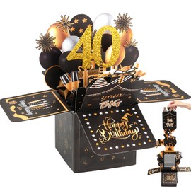 40th Birthday Card, 3D Pop Up Card Birthday, 40th Birthday Card, Black Gold Happy Birthday Card, 40th Birthday Card with Envelope, for Women, Men, Family, Friends