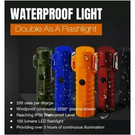 Unbranded Dual Arc Plasma Electric Flameless Lighter & LED Flashlight Waterproof & USB  - Blue