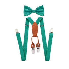 ZURLEFY Juego de tirantes ajustables y pajarita para niños, corbatín y tirantes elásticos con 4 clips de metal fuertes, Agua, Medium