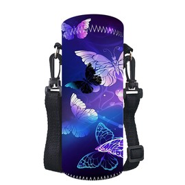 Ruhuayoupin Water Bottle Sling Bag Portable 25 Oz Soft Water Bottle Holder For Walking Adjustable Neoprene Hanging Sleeve For Travel(Purple Butterfly)