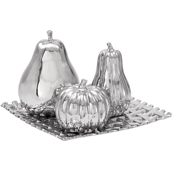 Urban Designs Ceramic Lattice 4-Piece Fruit Bowl Centerpiece - Silver,One Size