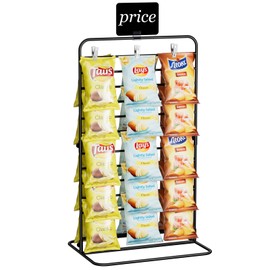 Nuovoware Chip Rack Display Stand, 11-Row Chip Bag Holder with 60 Clips, Potato Chip Rack Hanging Candy Display Organizer for Concession Stand, Retail, Party, Countertop with Display Label, Black