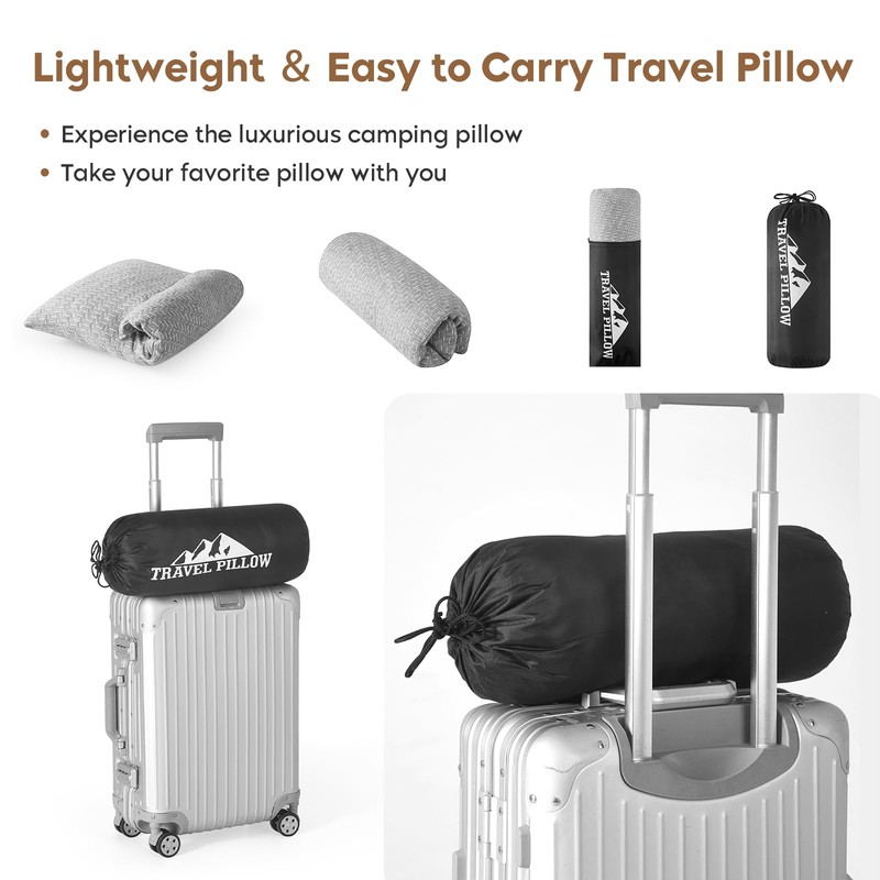 PEUJEW Travel Pillow Breathable Cover, Compressible Memory Foam Pillow Medium