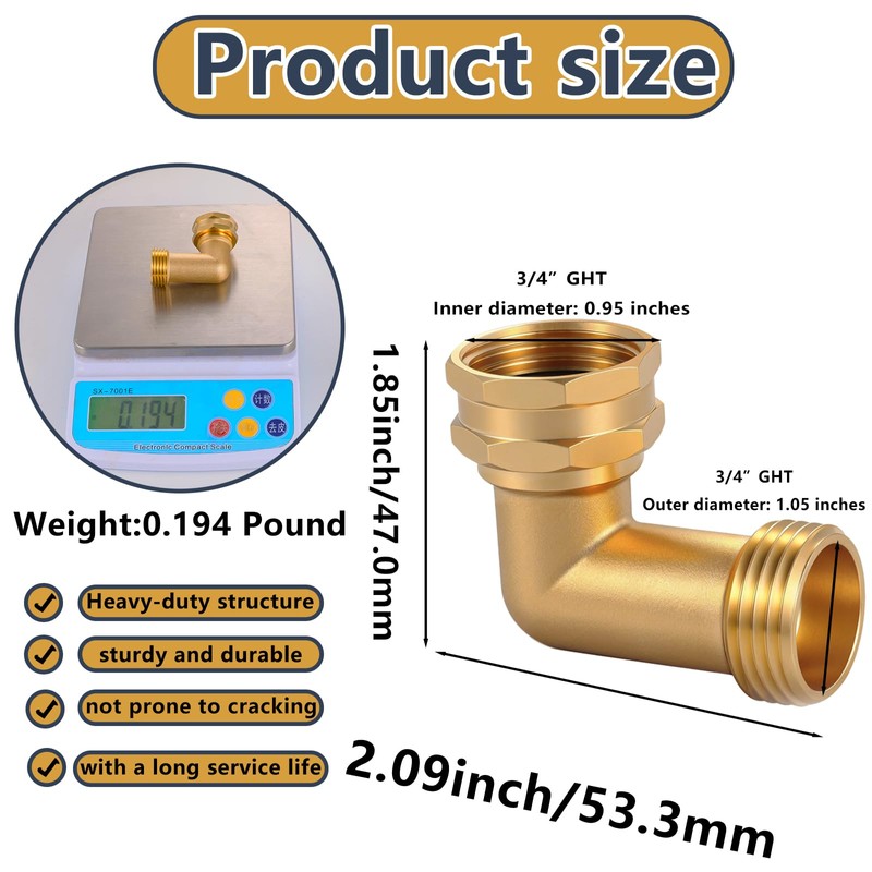 90-Degree Hose Elbow For RVs — Solid Brass Construction, Strong